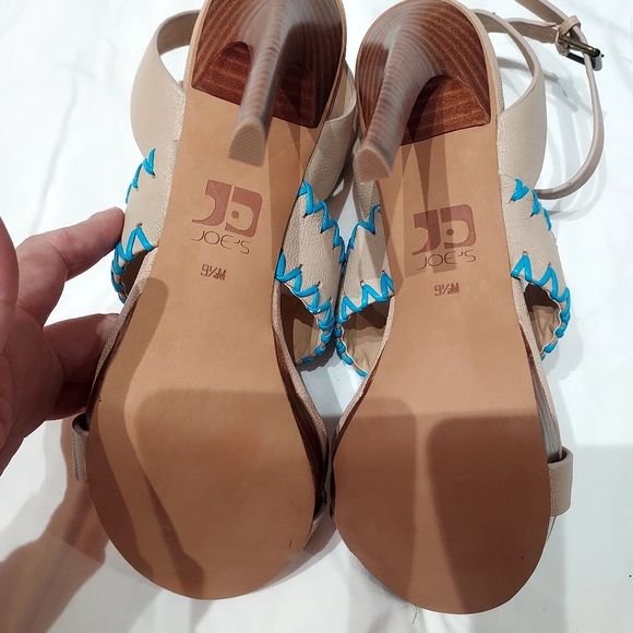 Joe's Strappy 5" Leather Heels, Turquoise Stitching, size 9.5 - Picture 6 of 6